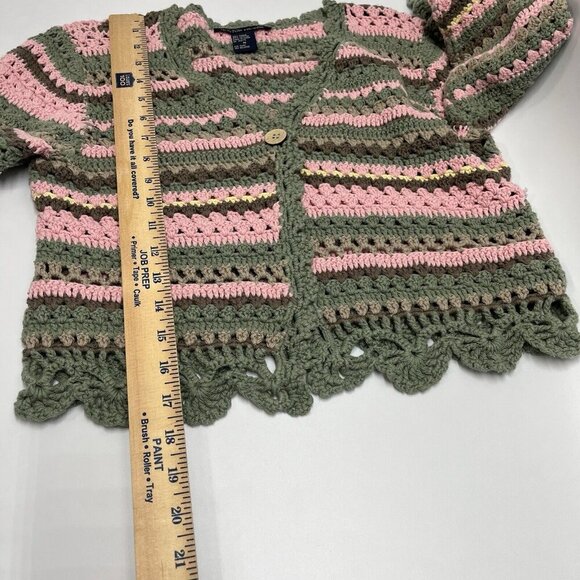 Boston Proper Crochet Cardigan Sweater‎ M Cropped One Button Granny Cottagecore - Picture 9 of 10
